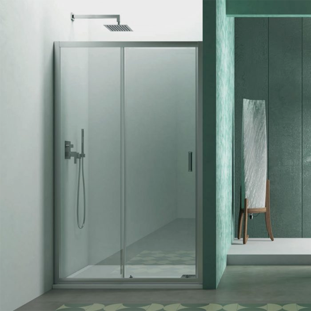 Porta doccia modello Smart per nicchia 130 cm con apertura scorrevole in cristallo temperato trasparente da 6 mm