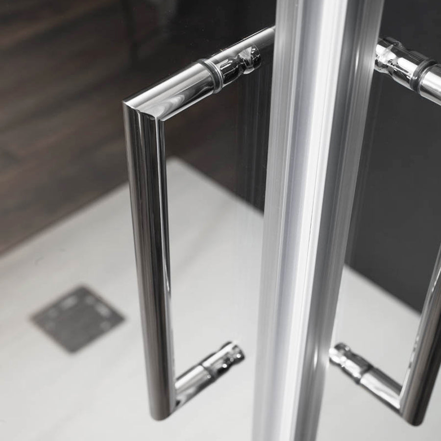 Porta doccia con apertura a soffietto modello Minerva da 90 cm in cristallo trasparente 6 mm