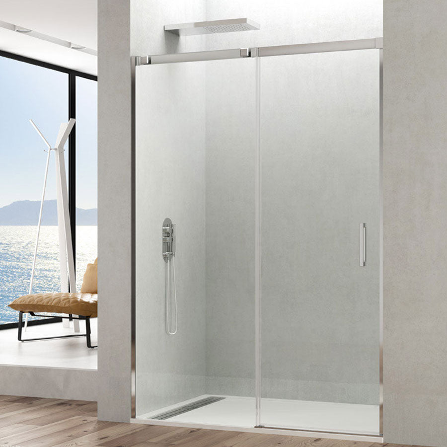 Box doccia a nicchia da 125 cm in cristallo temperato trasparente 6 mm con profili acciaio inox