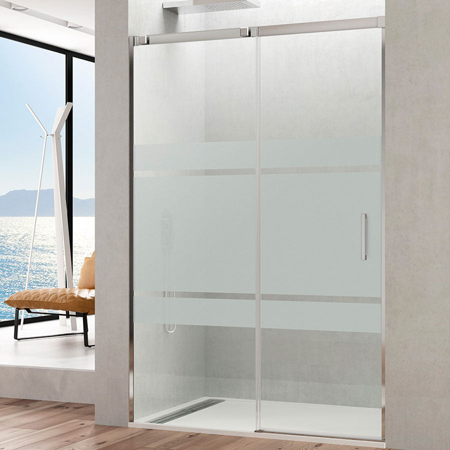 Box doccia a nicchia da 140 cm modello Frost Plus in cristallo serigrafato 6 mm e profili acciaio inox