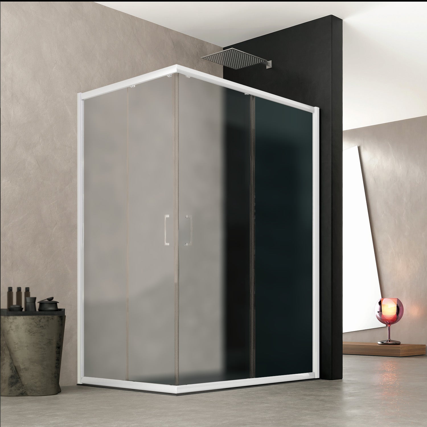 Box doccia angolare apertura scorrevole 75X80cm cristallo satinato profilo bianco Oceania