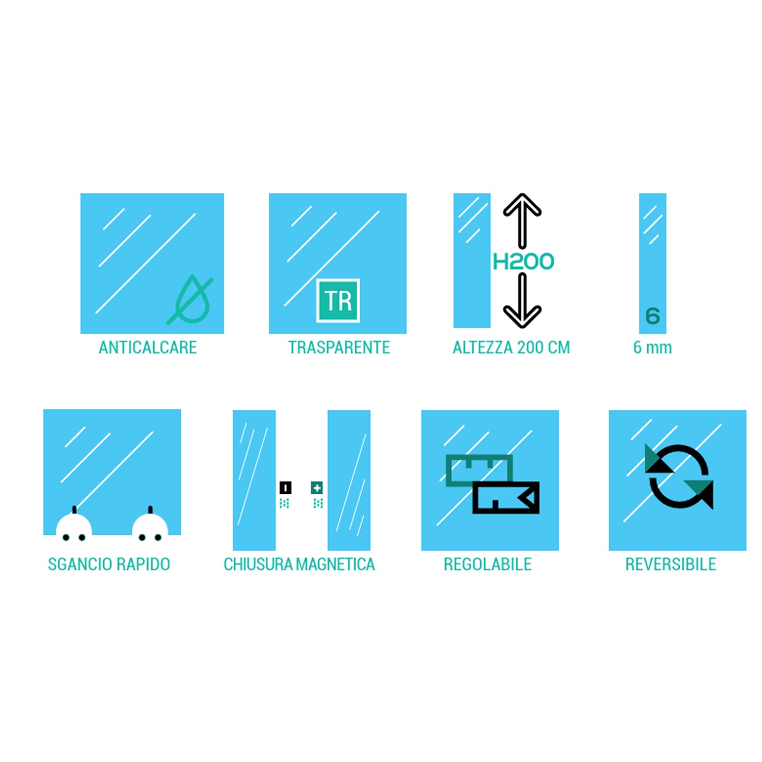 Box doccia angolare scorrevole in cristallo trasparente 70x70 cm DocciaGo serie Eos 6mm â€“ Nero Opaco