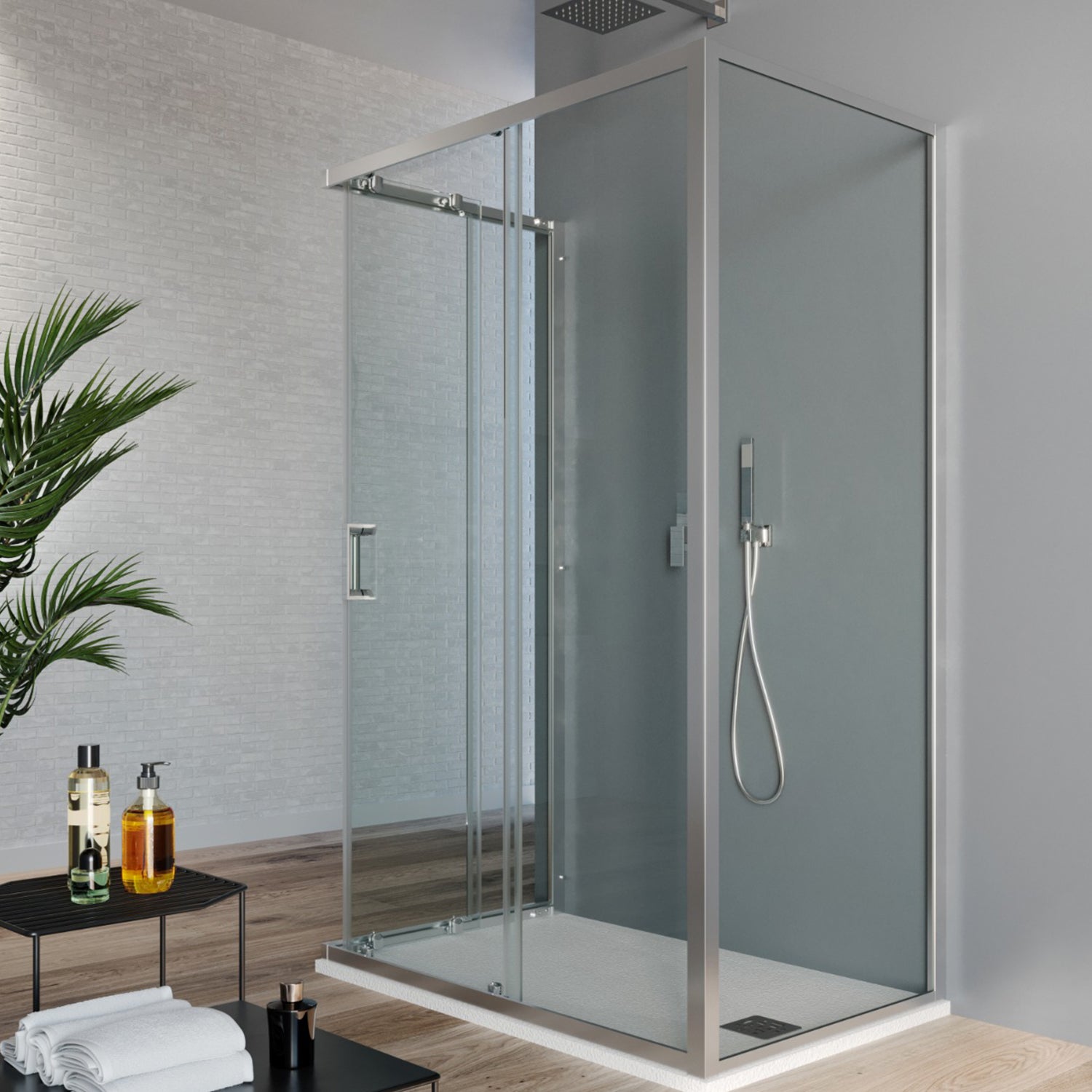 Box doccia tre lati 80x80x80 cm modello Loop con porta scorrevole cristallo 6 mm anticalcare Smart Clean