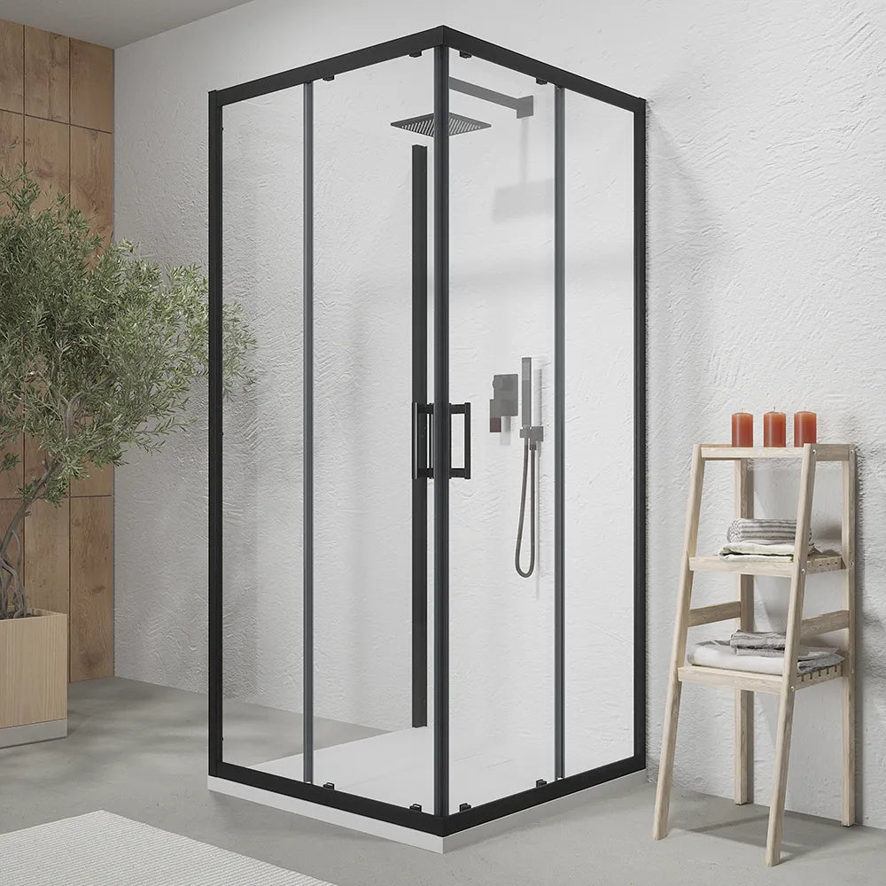 Box doccia tre lati DocciaGo modello Jam 70x70x70 cm H.195 in vetro temperato 6 mm trasparente - Nero Opaco