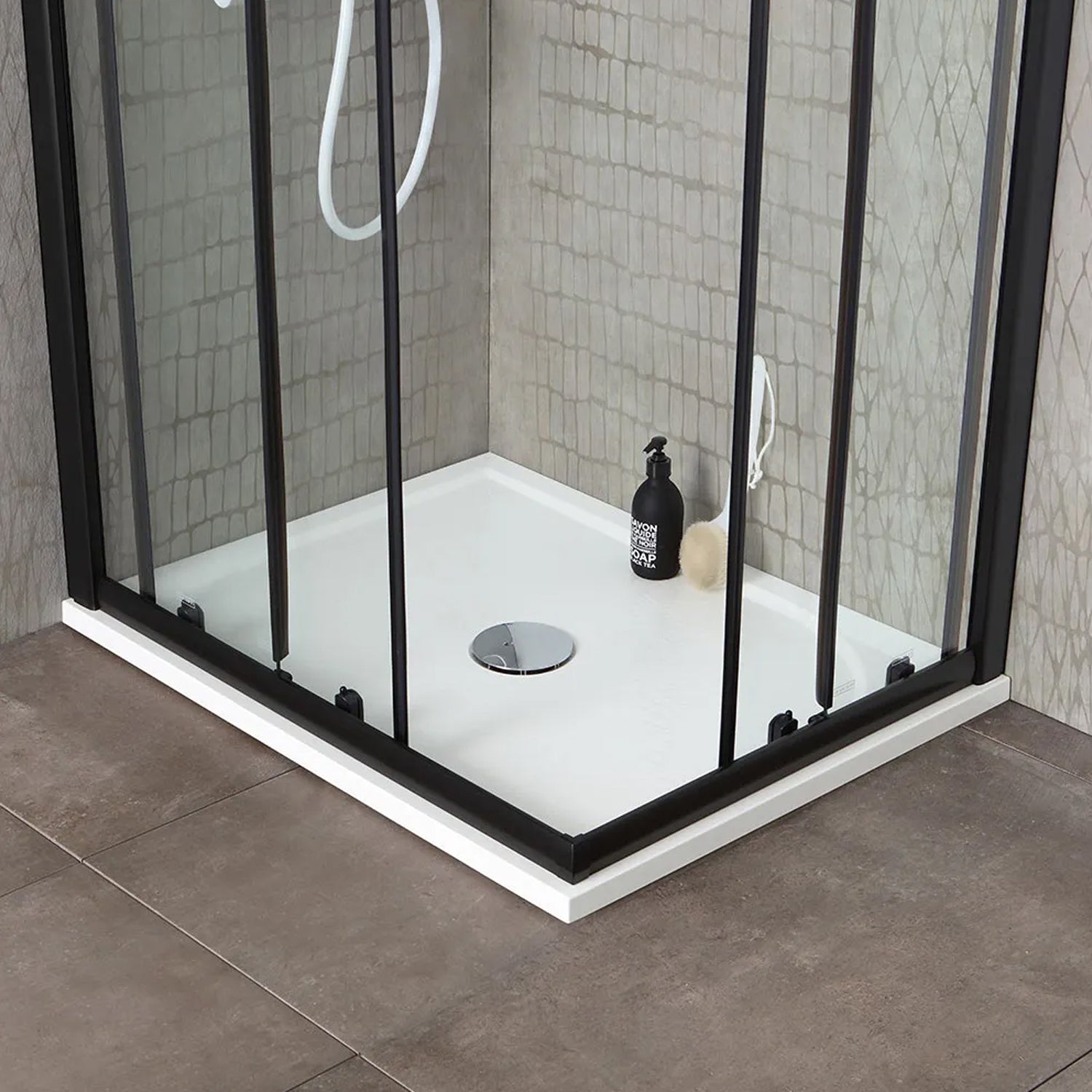 Box doccia modello Imperial 70x70 cm con profilo nero opaco e cristallo trasparente 6 mm