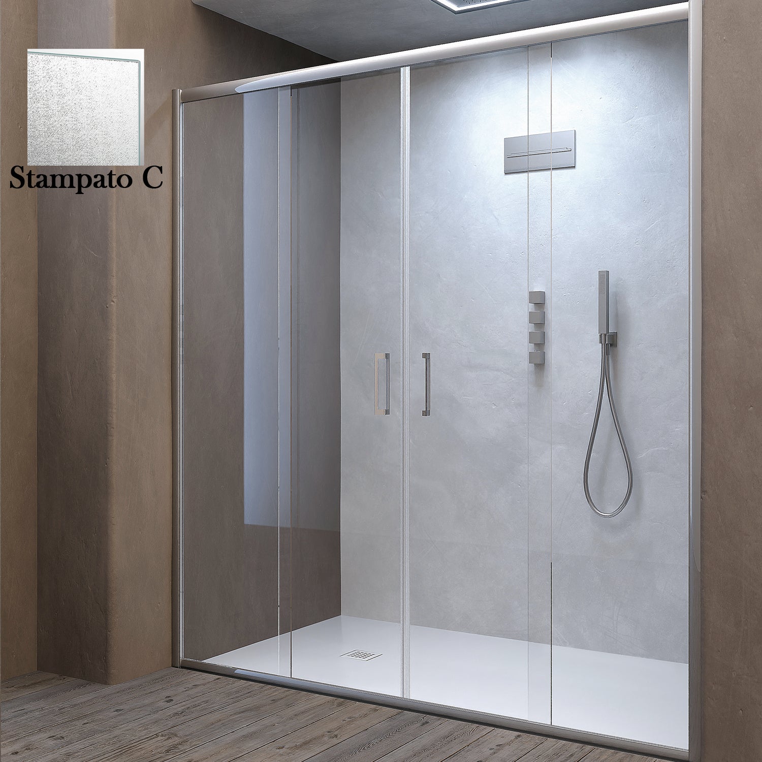 Box doccia per nicchia 2 porte scorrevoli Tonga 140 cm Stampato C-Bianco