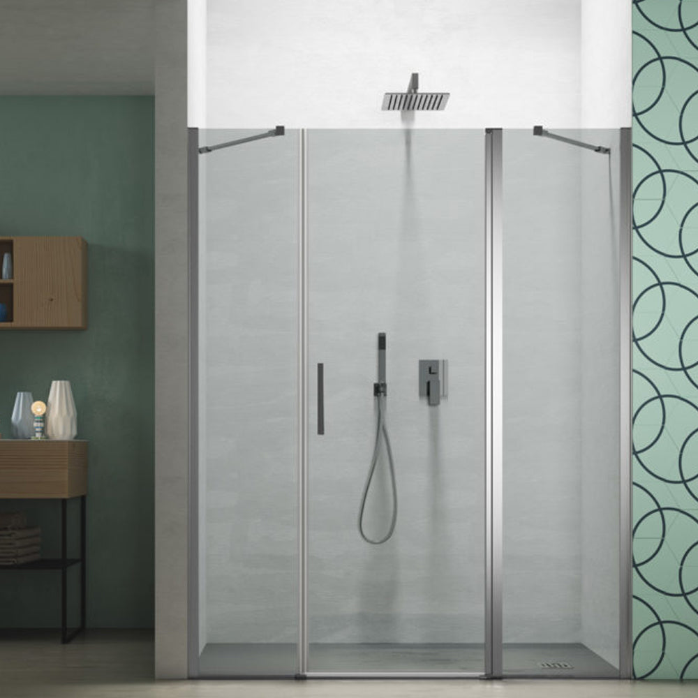 Composizione doccia in linea con apertura battente reversibile per nicchia da 70+90 cm modello Demetra in cristallo trasparente 6 mm