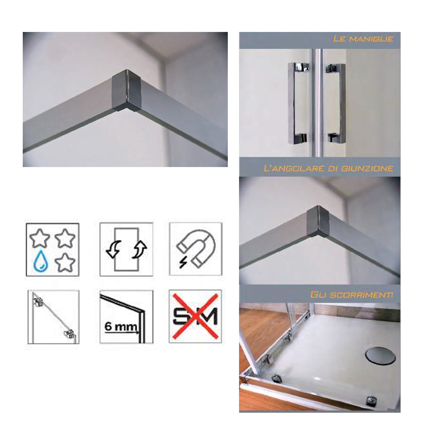 Box doccia Iconic cm 70x70 con apertura scorrevole angolare in vetro anticalcare Smart Clean trasparente 6 mm