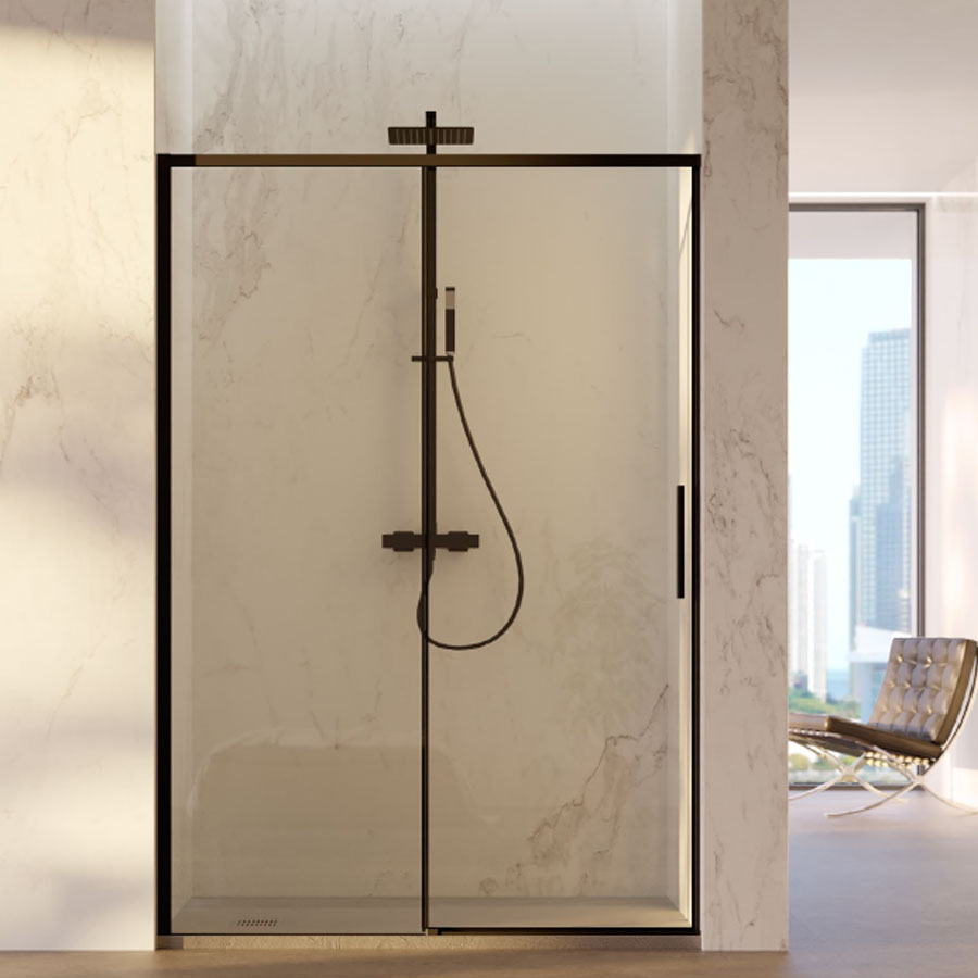 Porta doccia scorrevole per nicchia da 100 cm in cristallo da 6 mm con profilo alluminio Nero versione Sinistra
