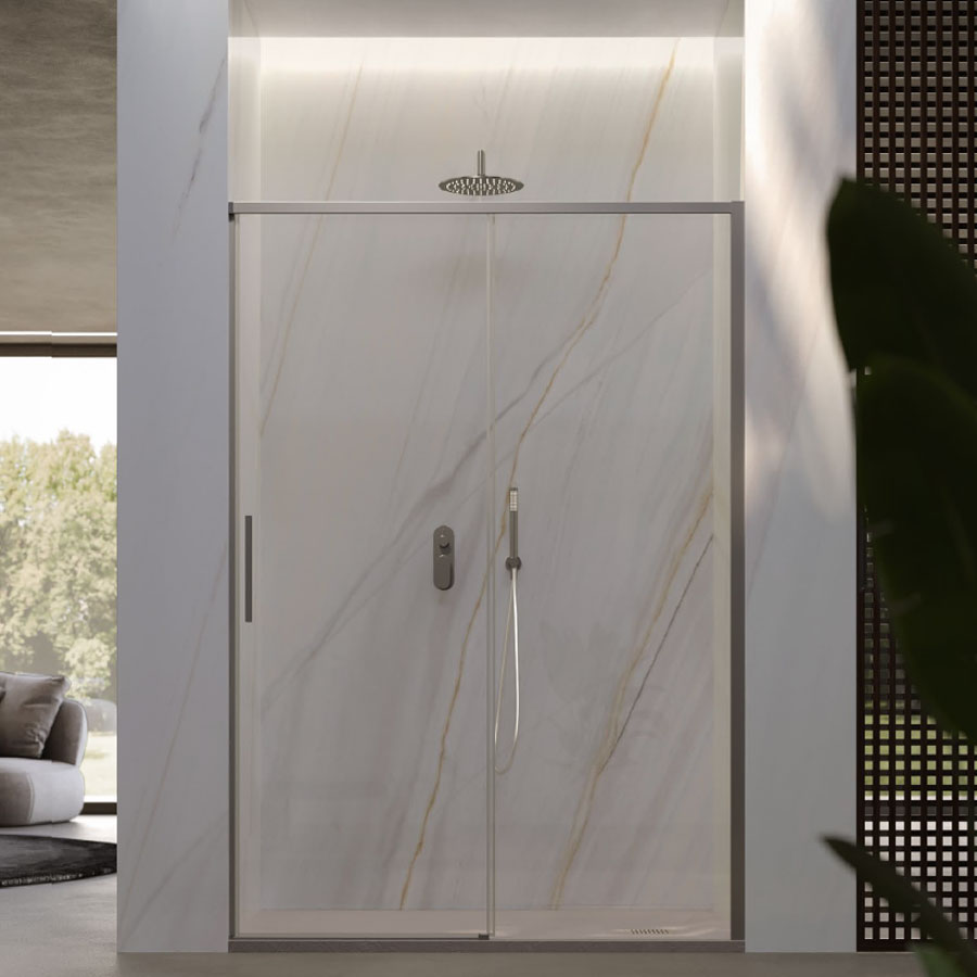 Porta doccia scorrevole per nicchia da 100 cm in cristallo da 6 mm con profilo alluminio Cromato lucido versione Destra