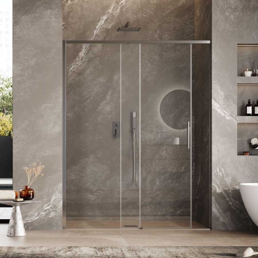 Porta doccia scorrevole per nicchia da 100 cm in cristallo da 6 mm con profilo alluminio Cromato lucido versione Sinistra