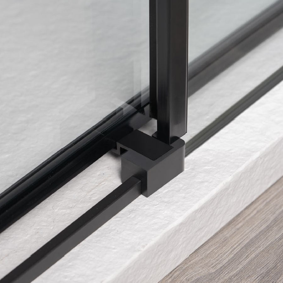 Box Doccia ad angolo 80x130 con lato fisso e porta scorrevole in cristallo 6 mm e profilo nero Versione Sinistra