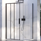 Box Doccia ad angolo 70x120 con lato fisso e porta scorrevole in cristallo 6 mm e profilo nero Versione Sinistra