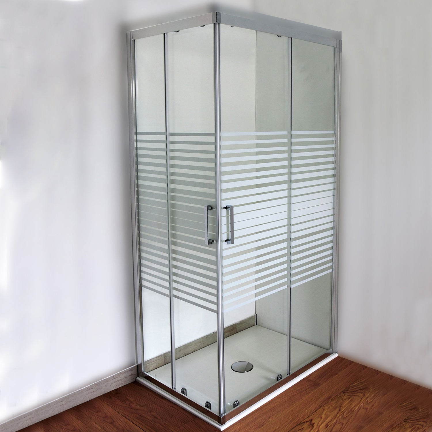 Box doccia Iconic cm 80x90 con apertura scorrevole angolare in vetro anticalcare Smart Clean serigrafato 6 mm