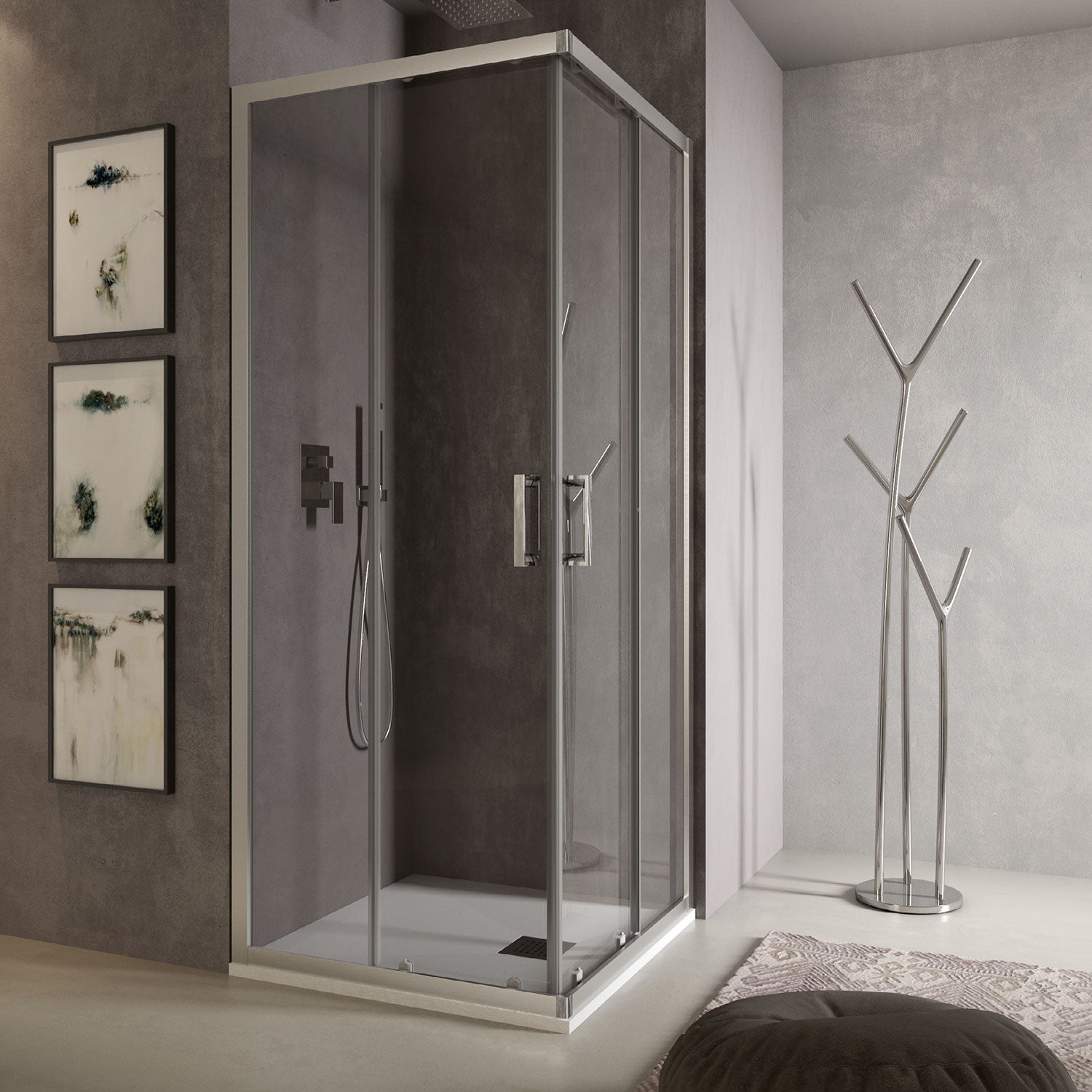 Box doccia angolare Loop 70x70 in alluminio e cristallo trasparente anticalcare Smart Clean