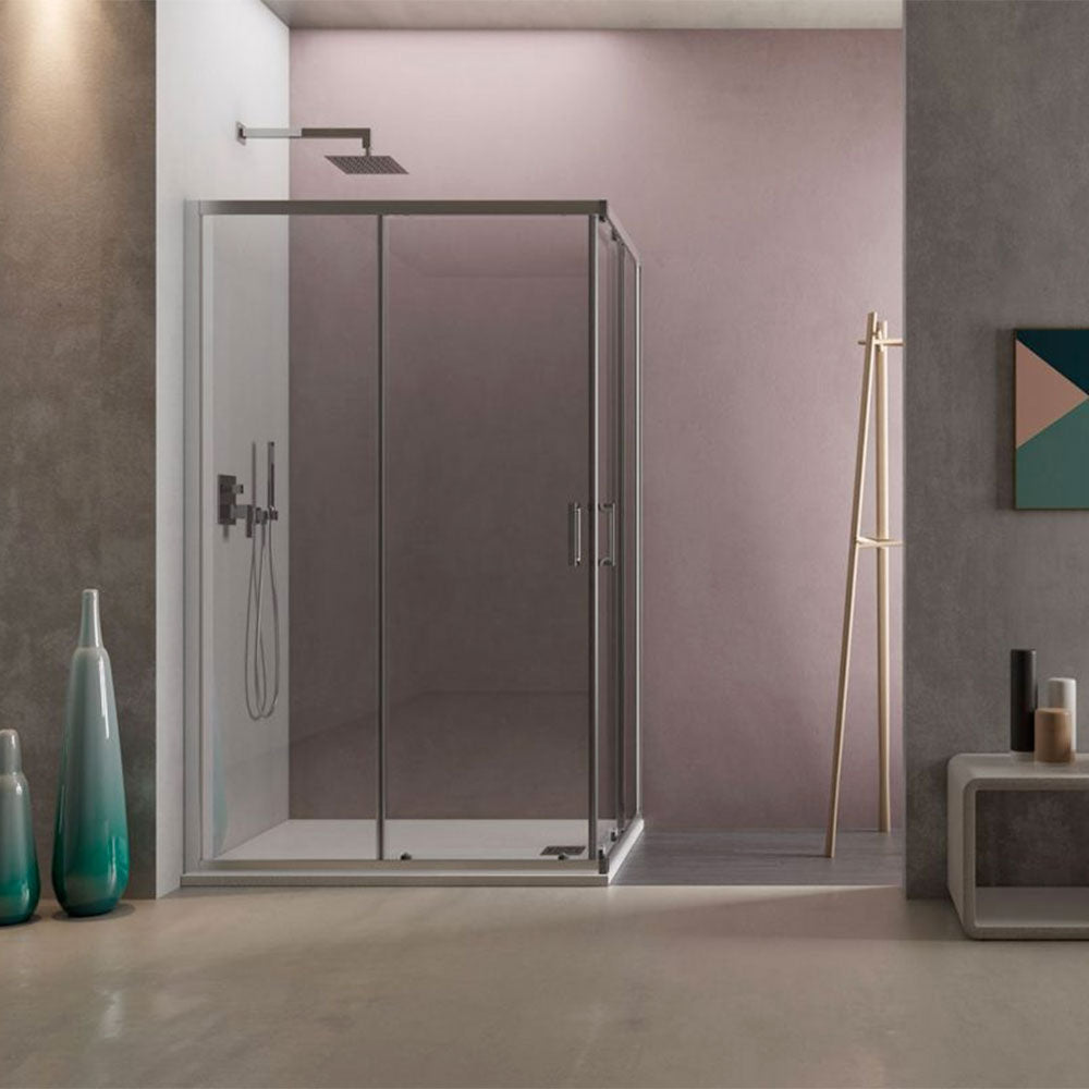 Box doccia angolare Loop 80x120 in alluminio e cristallo trasparente anticalcare Smart Clean