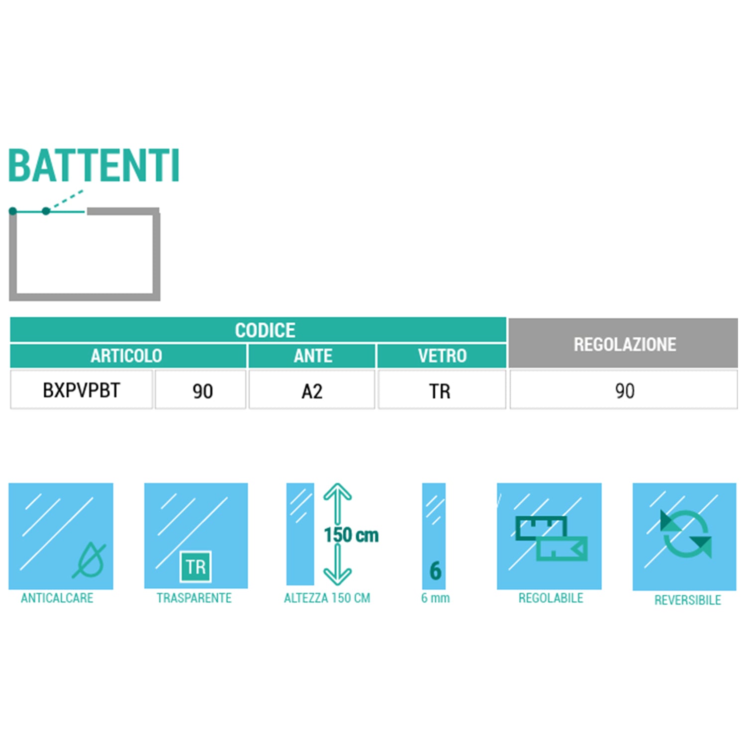 Parete vasca battente in vetro trasparente da 6 mm e reversibile di DocciaGo â€“ Cromo