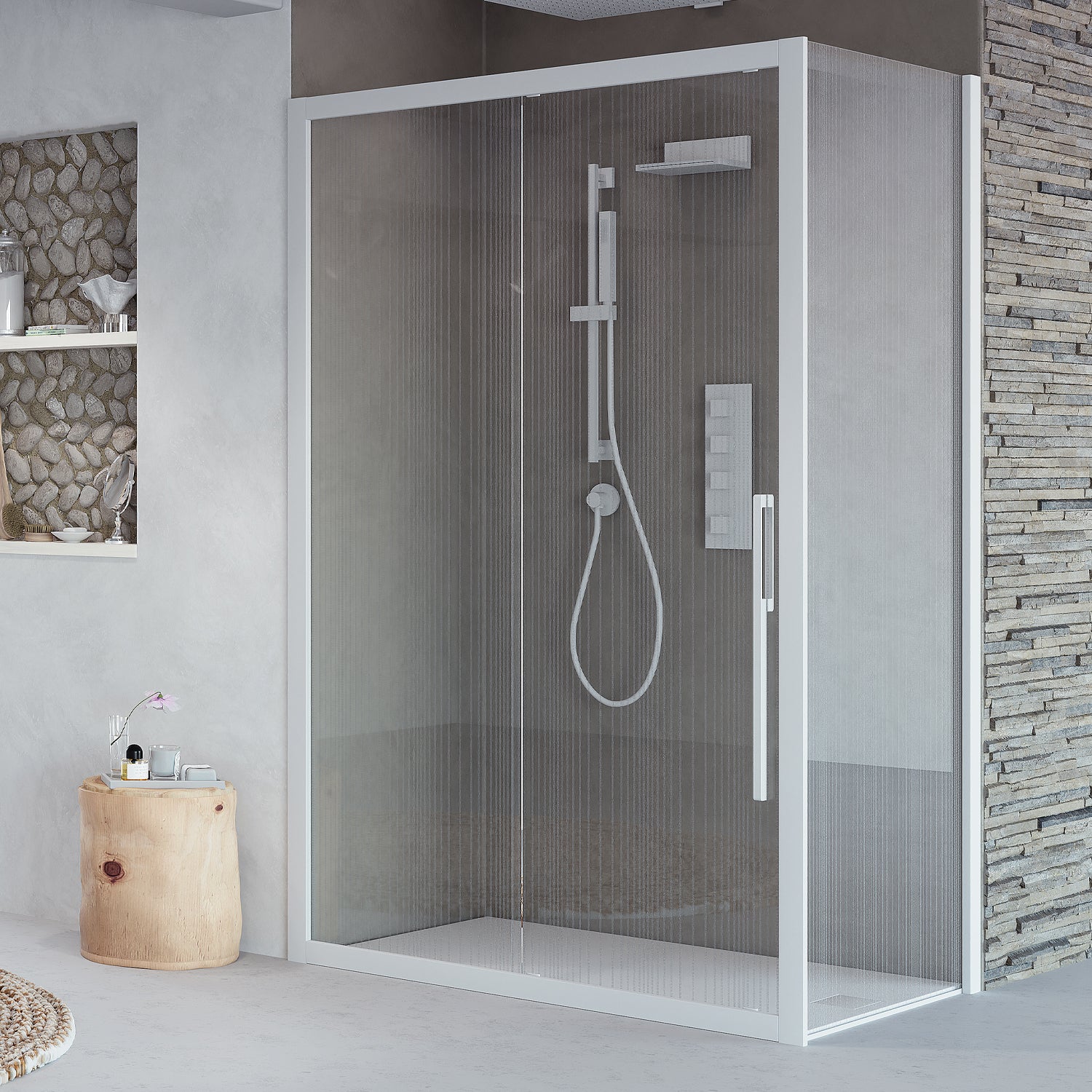 Porta doccia un'anta scorrevole 130cm cristallo trasparente 6mm h195 profilo argento Made in Italy