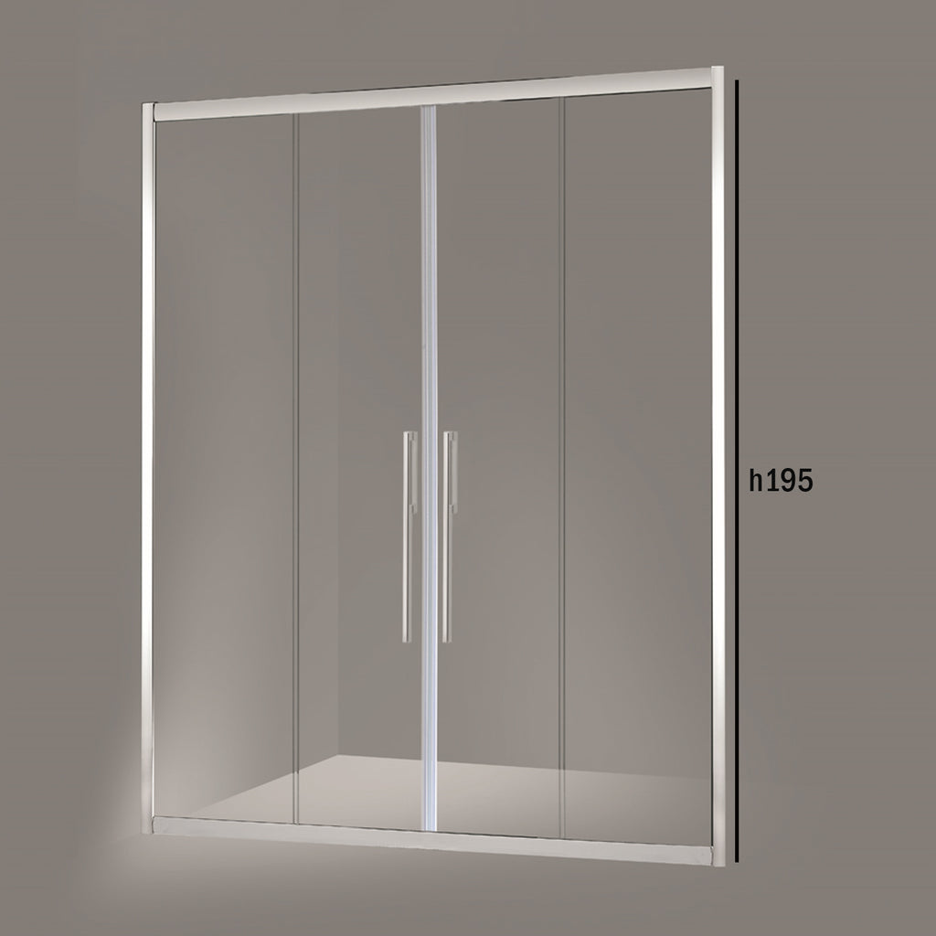 Porta doccia due ante scorrevoli 150cm cristallo trasparente 6mm h195 profilo argento Made in Italy