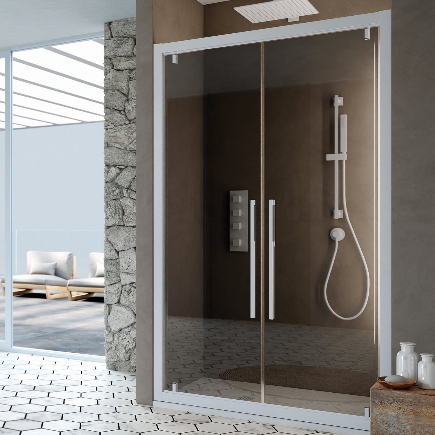 Porta doccia due ante battenti 95cm cristallo trasparente 6mm h195 profilo argento Made in Italy