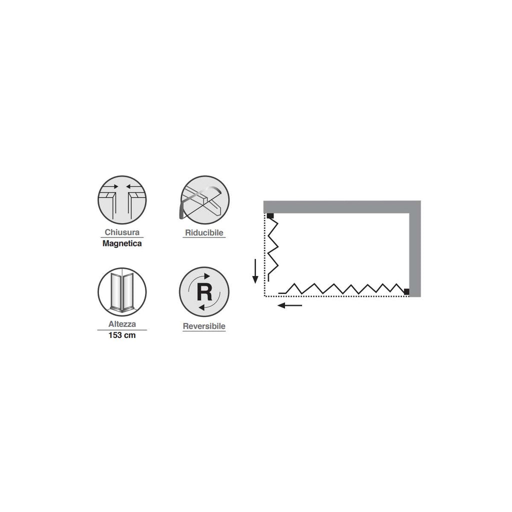 Porta doccia battente girevole cm 90 in cristallo anticalcare trasparente 6 mm e telaio in alluminio collezione Keplero