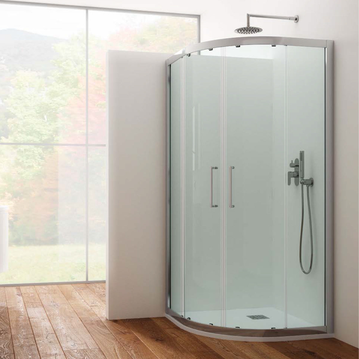 Box doccia circolare asimmetrico 70x90 apertura scorrevole cristallo trasparente 6 mm